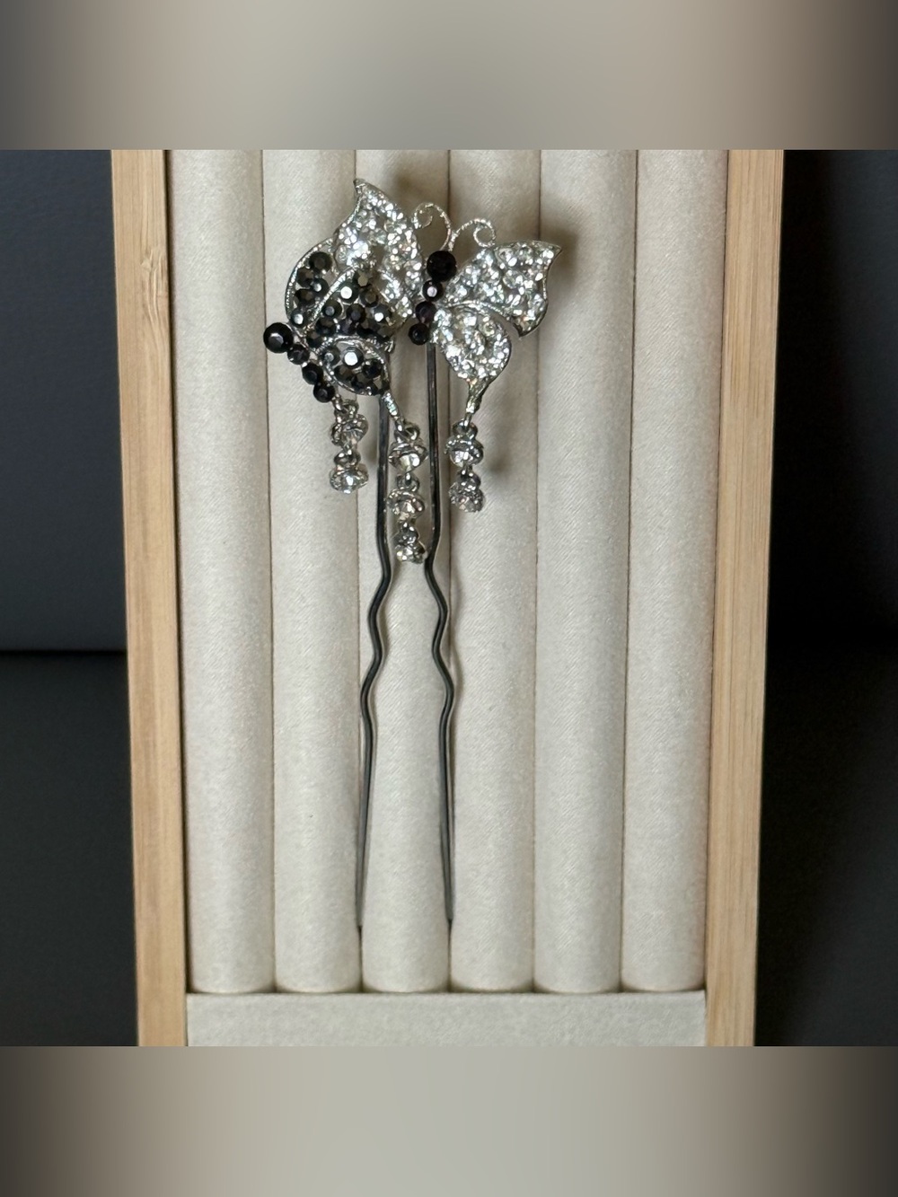 Black & Clear Crystal Butterfly Hair Pin - Picture 8 of 14